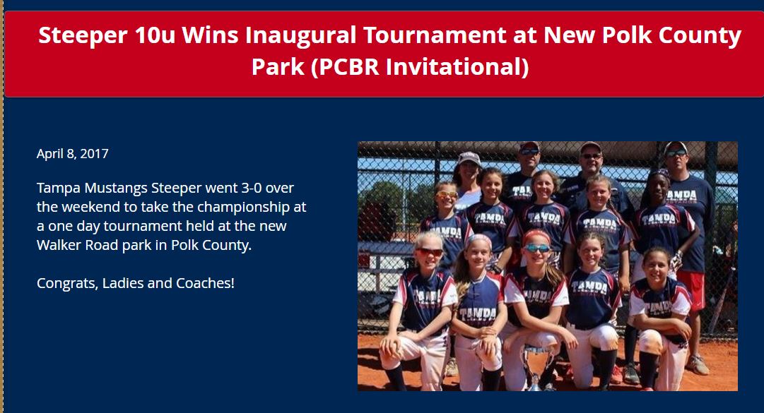 Steeper 10u Wins Inaugural Tournament at new park in Polk County