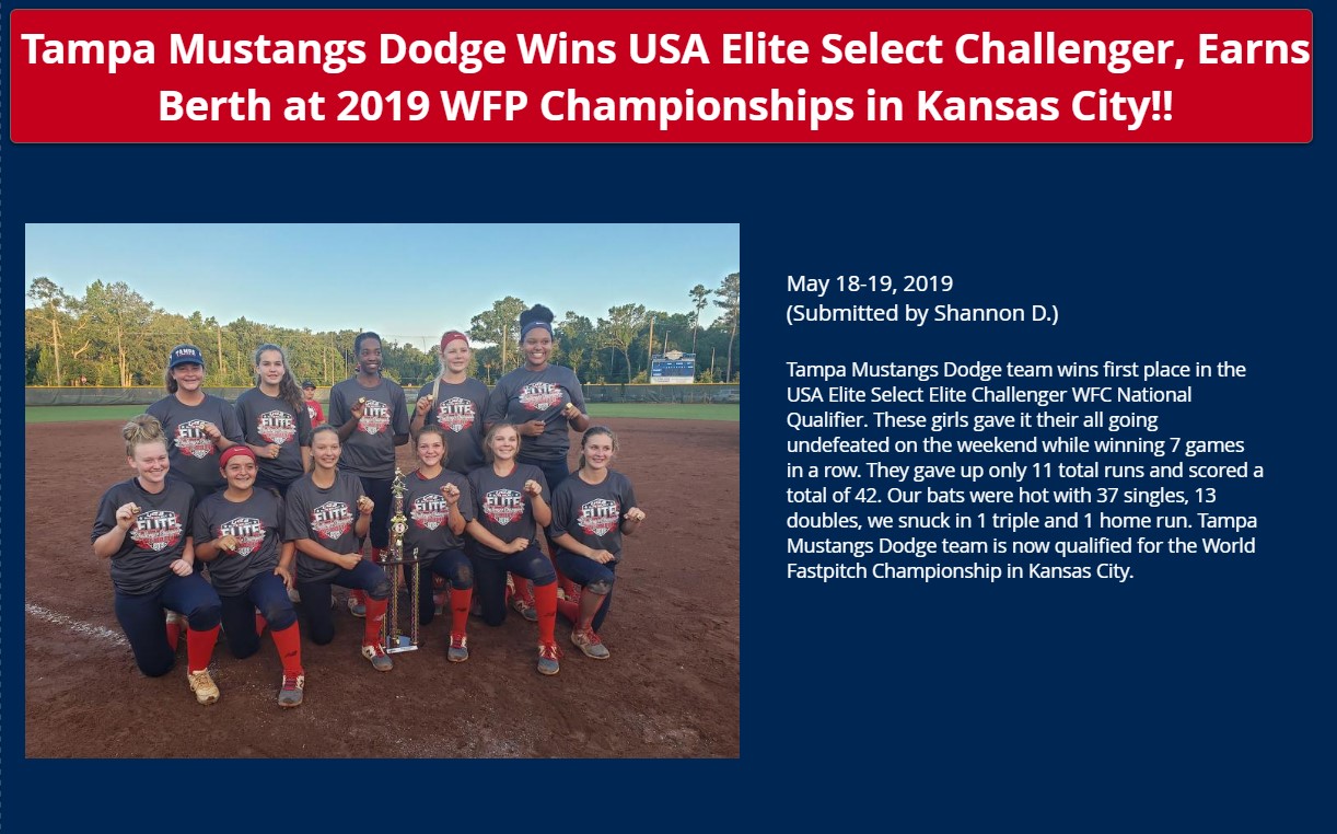 Dodge 14u Wins USA Elite Select Qualifier.....