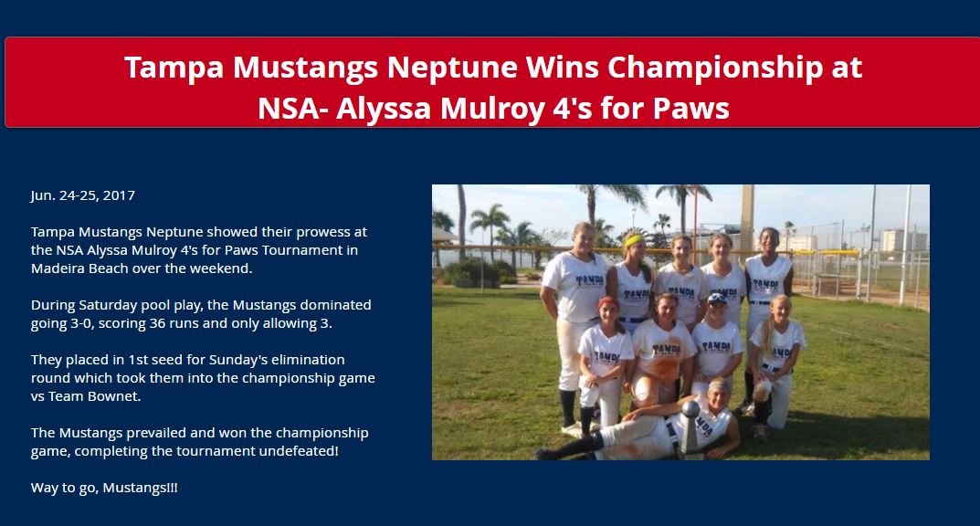 Neptune 14u Wins NSA Alyssa Mulroy 4's for Paws.....