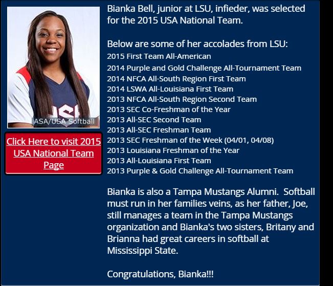 Bianka Bell Selected for 2015 USA National Team