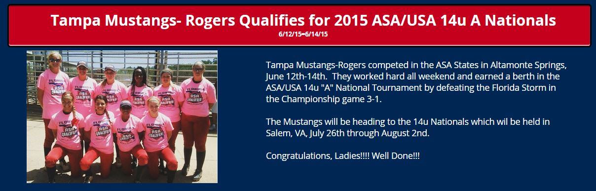 Rogers 14u Team Qualifies for 2015 14u Nationals