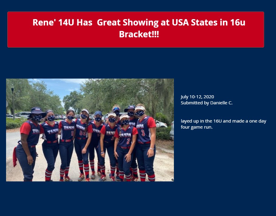 Rene' 14u Has Great Showing at USA States