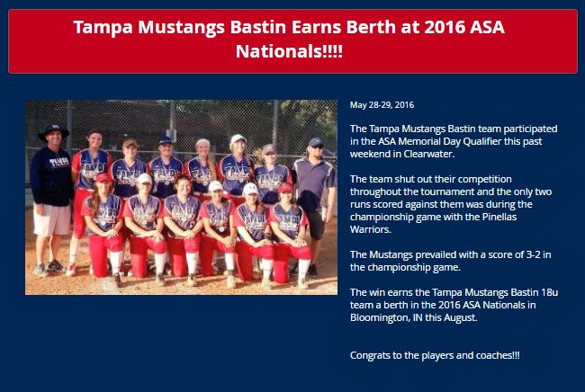 Bastin 18u Earns Berth at 2016 ASA 18u Nationals....