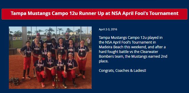 Tampa Mustangs  Campo 12u Runner Up at NSA April Fools.....