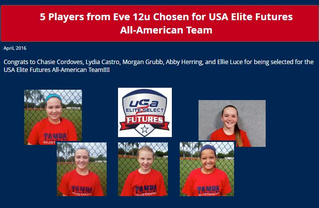 5 Players of Eve 12u team chosen for USA Elite Select Futures.....