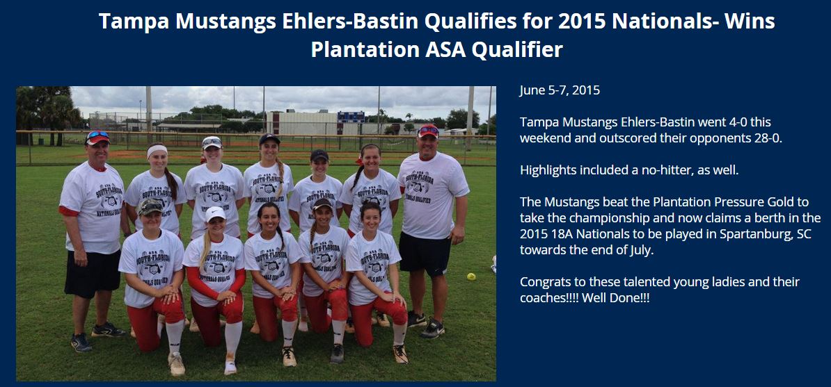 Ehlers/Bastin Qualifies for 2015 ASA 18u A Nationals