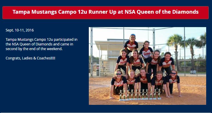 Campo 12u Runner Up at NSA Queen of Diamonds