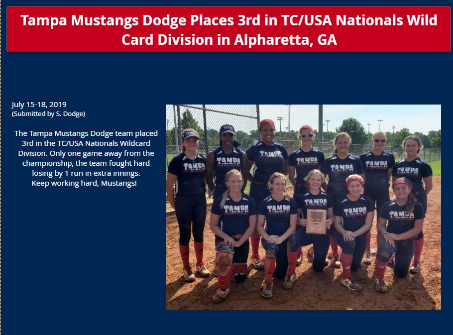 Tampa Mustangs Dodge Places 3rd at TC USA Nationals Wild Card Division...........
