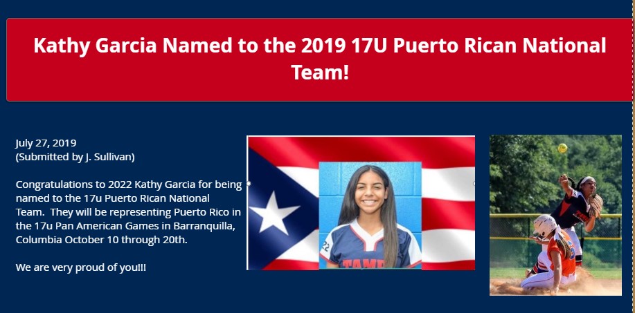 Kathy Garcia Named on 2019 PR National Team!!!