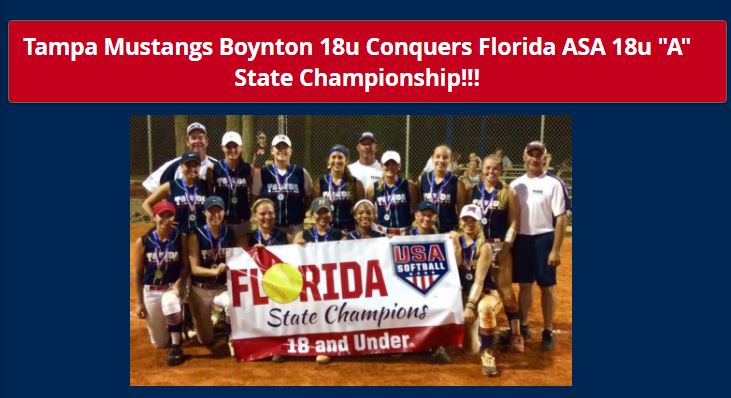 Boynton 18u Conquers Florida ASA 18u "A" States.............