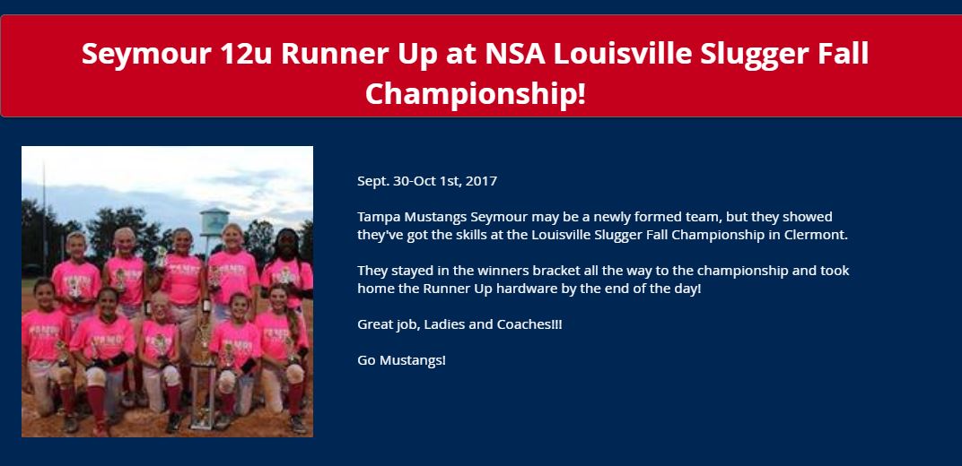 Seymour 12u Runner Up at Louisville Slugger Fall Championship.....