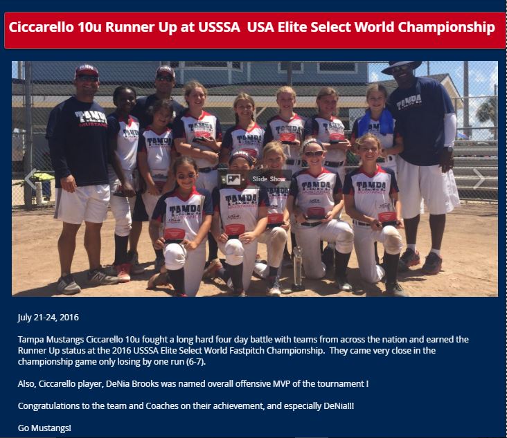 Ciccarello 10u Runner Up at USSSA Elite Select...........