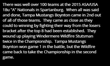 Boynton 18u 2015 ASA/USA 18u "A" National Runner Up...