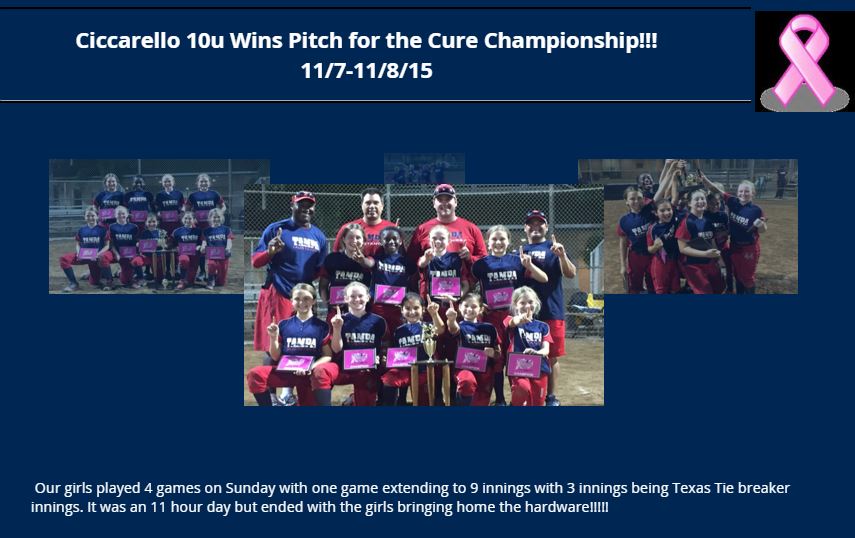 Ciccarello 10u wins Pitch for the Cure Tournament.....