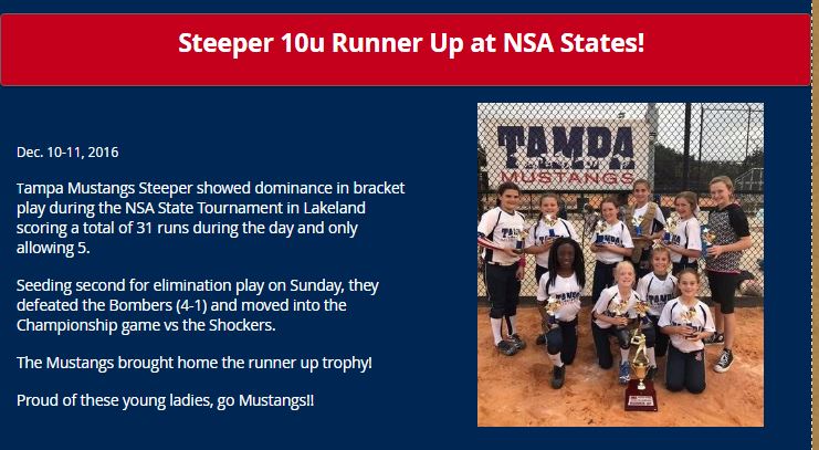 Steeper 10u Runner Up at NSA States.........