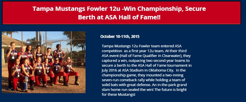 Fowler 12u Earns Berth at 2016 ASA Hall of Fame Tournament...
