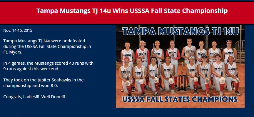 TJ 14u Wins USSSA Fall State Championship......