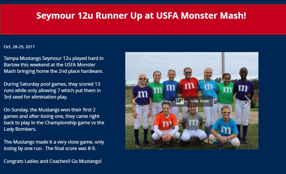 Seymour 12u Runner Up at USFA Monster Mash......