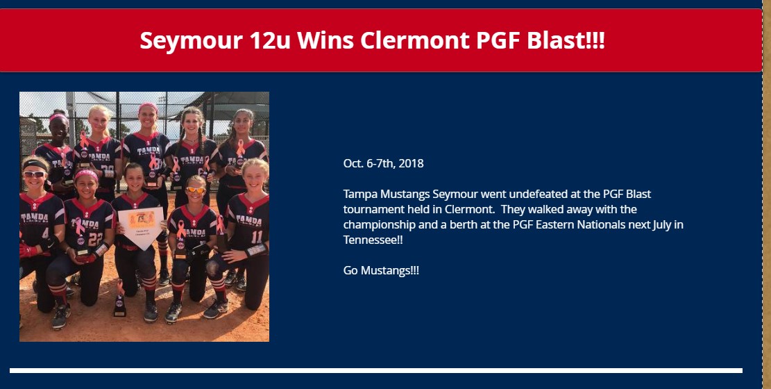 Tampa Mustangs Seymour Wins Clermont PGF Blast!!!