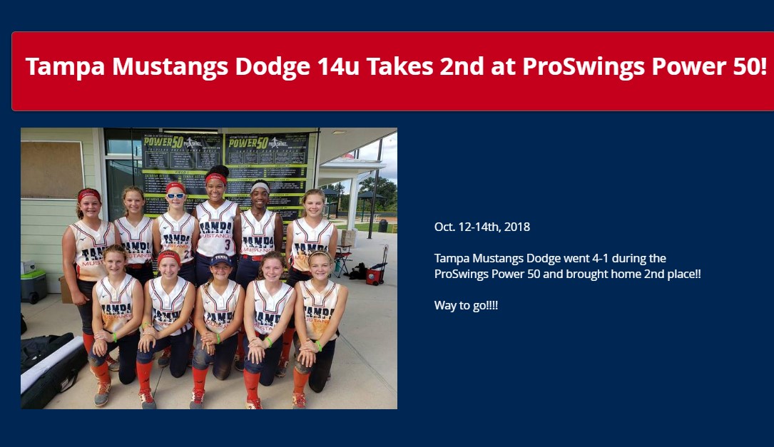 Tampa Mustangs Torres: ampa Mustangs Dodge Takes 2nd at ProSwing Power 50!