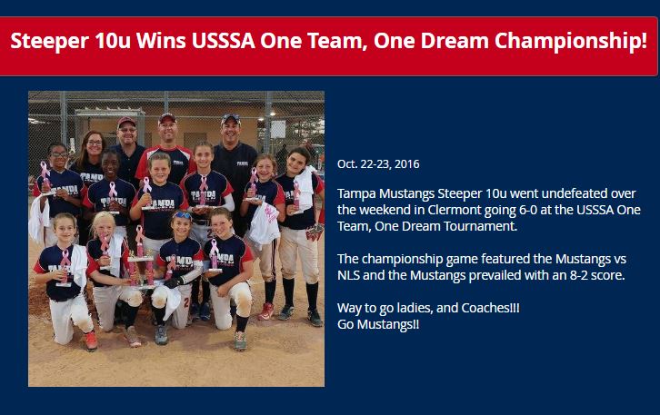 Steeper 10u Wins USSSA One Team, One Dream......