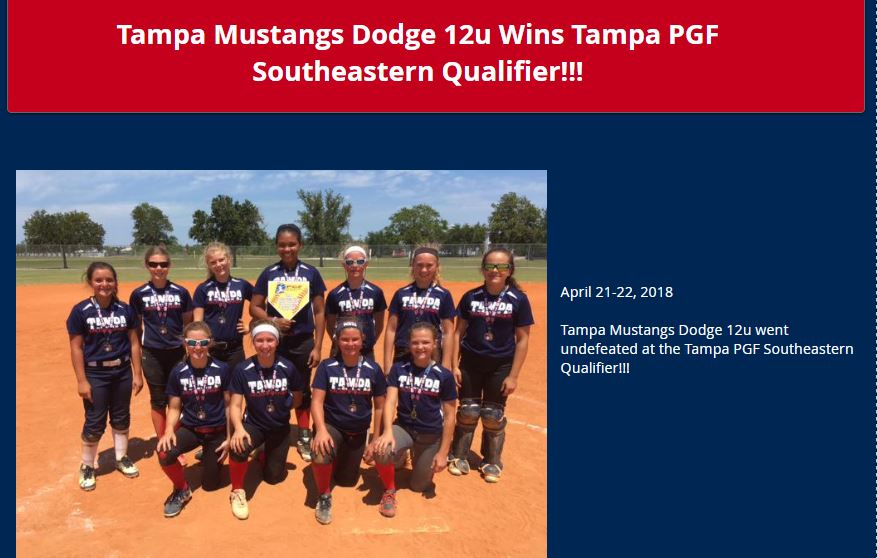 Tampa Mustangs Torres: Dodge 12u Wins Tampa PGF Southeastern Qualifier!!!!