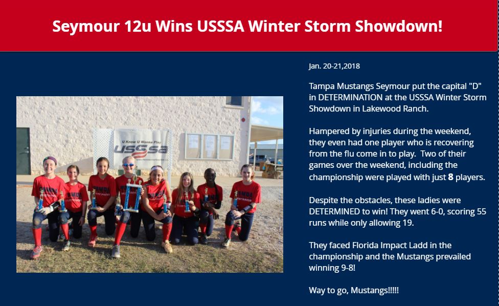 Seymour 12u Wins USSSA Winter Storm Showdown........