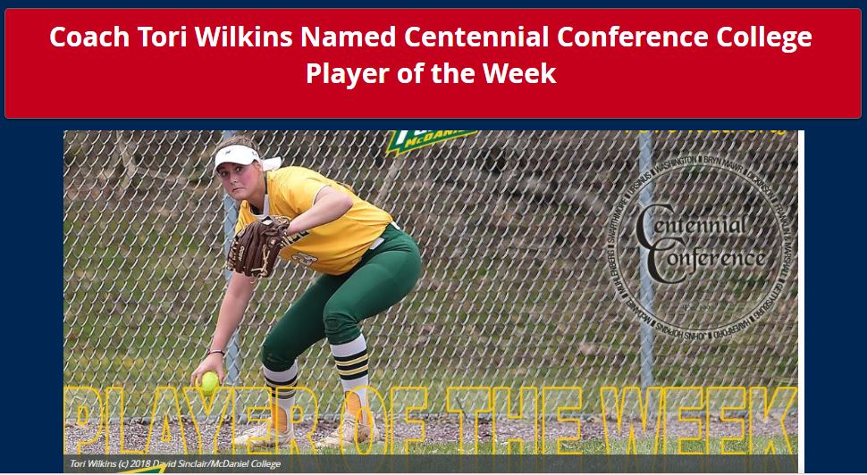 Tori Wilkins, Coach on Mustangs JM named College Player of Week for Centennial Conference.....
